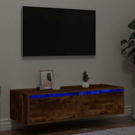 Mueble de TV con luces LED roble ahumado 100X35,5x25 cm en Muebles TV | Comprar online en Foru.es