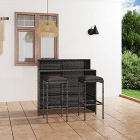 Juego muebles de bar para jardín 3 piezas y cojines gris de vidaXL, Conjuntos de jardín - Ref: Foro24-3064874, Precio: 264,06...