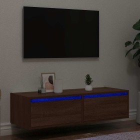 Mueble de TV con luces LED roble marrón 100X35,5x25 cm en Muebles TV | Comprar online en Foru.es