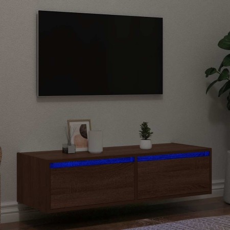 Mueble de TV con luces LED roble marrón 100X35,5x25 cm en Muebles TV | Comprar online en Foru.es