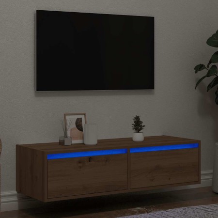 Mueble de TV con luces LED roble artisan 100X35,5x25 cm en Muebles TV | Comprar online en Foru.es