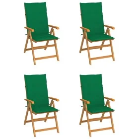 Sillas de jardín 4 uds madera maciza de teca con cojines verdes de vidaXL, Sillas de jardín - Ref: Foro24-3065535, Precio: 50...