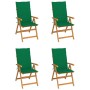Sillas de jardín 4 uds madera maciza de teca con cojines verdes de vidaXL, Sillas de jardín - Ref: Foro24-3065535, Precio: 50...