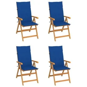 Sillas de jardín 4 uds madera de teca con cojines azul royal de vidaXL, Sillas de jardín - Ref: Foro24-3065540, Precio: 500,6...