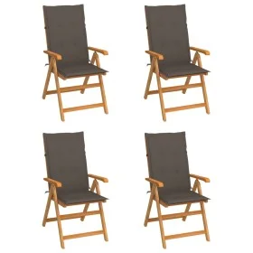 Sillas de jardín 4 uds madera de teca con cojines gris taupe de vidaXL, Sillas de jardín - Ref: Foro24-3065538, Precio: 508,9...