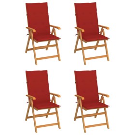 Sillas de jardín 4 unidades madera maciza de teca cojines rojos de vidaXL, Sillas de jardín - Ref: Foro24-3065536, Precio: 53...