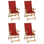 Sillas de jardín 4 unidades madera maciza de teca cojines rojos de vidaXL, Sillas de jardín - Ref: Foro24-3065536, Precio: 53...