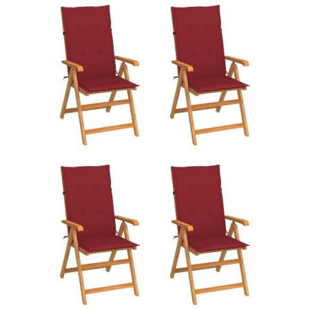 Sillas de jardín 4 uds madera de teca con cojines rojo tinto de vidaXL, Sillas de jardín - Ref: Foro24-3065539, Precio: 512,0...