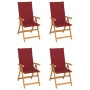 Sillas de jardín 4 uds madera de teca con cojines rojo tinto de vidaXL, Sillas de jardín - Ref: Foro24-3065539, Precio: 512,0...