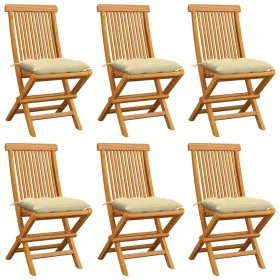 Sillas de jardín 6 uds madera de teca con cojines blanco crema de vidaXL, Sillas de jardín - Ref: Foro24-3065607, Precio: 394...