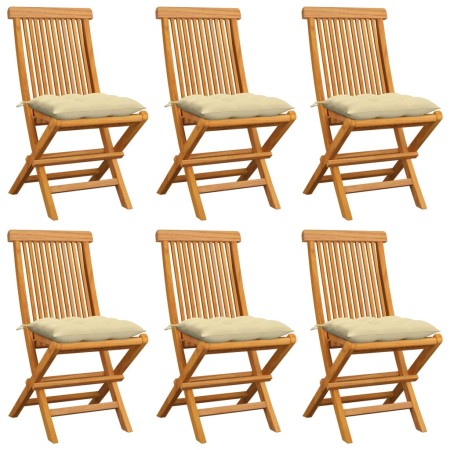 Sillas de jardín 6 uds madera de teca con cojines blanco crema de vidaXL, Sillas de jardín - Ref: Foro24-3065607, Precio: 400...