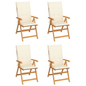 Sillas de jardín 4 uds madera maciza de teca con cojines crema de vidaXL, Sillas de jardín - Ref: Foro24-3065532, Precio: 499...