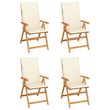 Sillas de jardín 4 uds madera maciza de teca con cojines crema de vidaXL, Sillas de jardín - Ref: Foro24-3065532, Precio: 499...