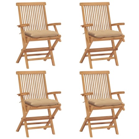 Sillas de jardín 4 uds madera maciza de teca con cojines beige de vidaXL, Sillas de jardín - Ref: Foro24-3065635, Precio: 395...