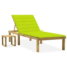 Tumbona de jardín con mesa y cojín de madera de pino impregnada de vidaXL, Tumbonas - Ref: Foro24-3065845, Precio: 125,76 €, ...