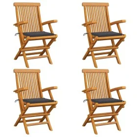 Sillas de jardín 4 uds madera teca con cojines gris antracita de vidaXL, Sillas de jardín - Ref: Foro24-3065617, Precio: 357,...