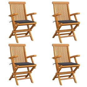 Sillas de jardín 4 uds madera teca con cojines gris antracita de vidaXL, Sillas de jardín - Ref: Foro24-3065617, Precio: 395,...