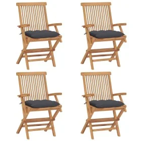 Sillas de jardín 4 uds madera teca con cojines gris antracita de vidaXL, Sillas de jardín - Ref: Foro24-3065632, Precio: 349,...