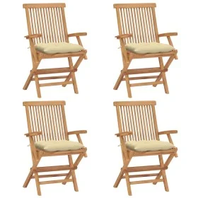 Sillas de jardín 4 uds madera teca con cojines crema blanco de vidaXL, Sillas de jardín - Ref: Foro24-3065634, Precio: 357,01...