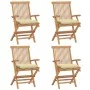 Sillas de jardín 4 uds madera teca con cojines crema blanco de vidaXL, Sillas de jardín - Ref: Foro24-3065634, Precio: 357,01...