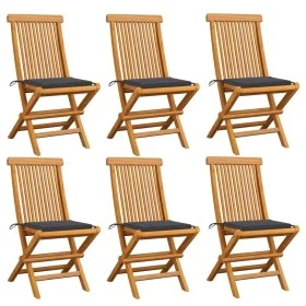 Sillas de jardín 6 uds con cojines antracita madera de teca de vidaXL, Sillas de jardín - Ref: Foro24-3065590, Precio: 394,94...