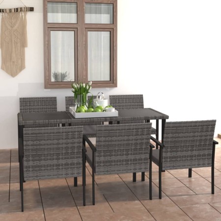 Juego de comedor para jardín 7 piezas ratán sintético gris de vidaXL, Conjuntos de jardín - Ref: Foro24-3065715, Precio: 418,...