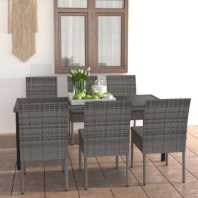 Juego de comedor para jardín 7 piezas ratán sintético gris de vidaXL, Conjuntos de jardín - Ref: Foro24-3065703, Precio: 494,...