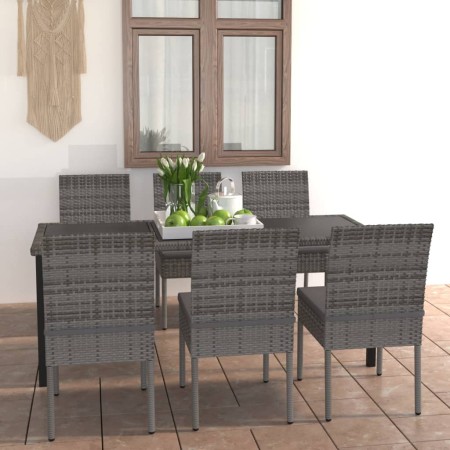 Juego de comedor para jardín 7 piezas ratán sintético gris de vidaXL, Conjuntos de jardín - Ref: Foro24-3065703, Precio: 494,...