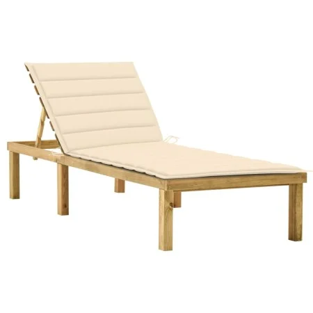 Sun lounger with cream cushion made of impregnated pine wood. by vidaXL, Loungers - Ref: Foro24-3065851, Price: 131,65 €, Dis...