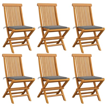 Sillas de jardín 6 uds con cojines grises madera de teca de vidaXL, Sillas de jardín - Ref: Foro24-3065591, Precio: 388,14 €,...