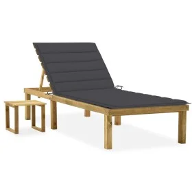 Tumbona de jardín con mesa y cojín de madera de pino impregnada de vidaXL, Tumbonas - Ref: Foro24-3065834, Precio: 130,64 €, ...