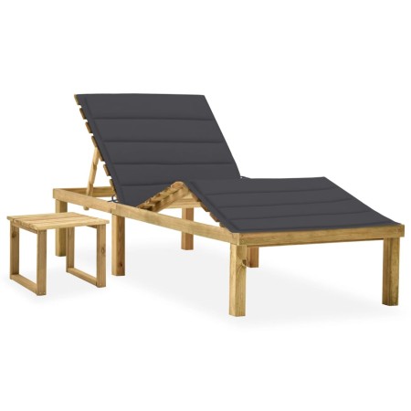 Tumbona de jardín con mesa y cojín de madera de pino impregnada de vidaXL, Tumbonas - Ref: Foro24-3065864, Precio: 148,04 €, ...