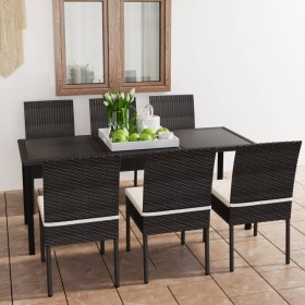 Conjunto de comedor de jardín 7 piezas ratán sintético negro de vidaXL, Conjuntos de jardín - Ref: Foro24-3065697, Precio: 55...