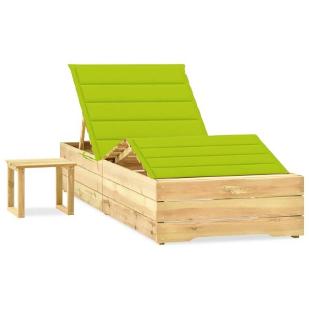 Tumbona de jardín con mesa y cojín de madera de pino impregnada de vidaXL, Tumbonas - Ref: Foro24-3065965, Precio: 182,25 €, ...