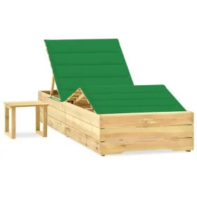 Tumbona de jardín con mesa y cojín de madera de pino impregnada de vidaXL, Tumbonas - Ref: Foro24-3065959, Precio: 177,07 €, ...