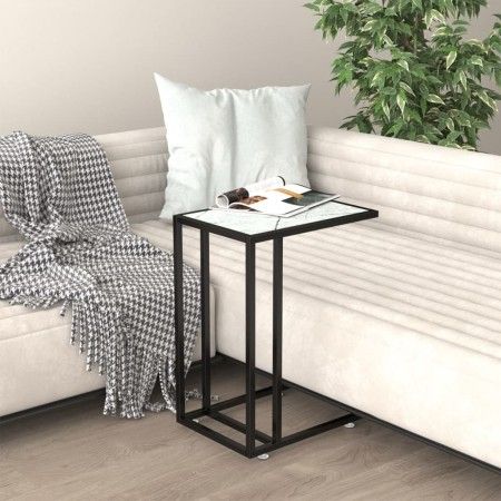 Mesita ordenador vidrio transparente blanco mármol 50x35x65cm de vidaXL, Mesas auxiliares - Ref: Foro24-331652, Precio: 40,87...