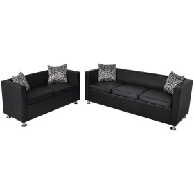 Black artificial leather 2 and 3 seater sofa set by vidaXL, Sofas - Ref: Foro24-272178, Price: 594,44 €, Discount: %