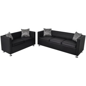 Conjunto de sofás de 2 y 3 plazas de cuero artificial negro de vidaXL, Sofás - Ref: Foro24-272178, Precio: 581,62 €, Descuent...