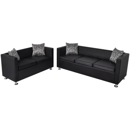 Black artificial leather 2 and 3 seater sofa set by vidaXL, Sofas - Ref: Foro24-272178, Price: 594,44 €, Discount: %