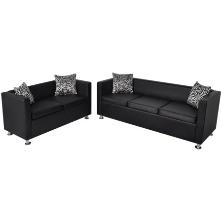 Conjunto de sofás de 2 y 3 plazas de cuero artificial negro de vidaXL, Sofás - Ref: Foro24-272178, Precio: 581,62 €, Descuent...