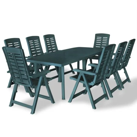 Juego de comedor de jardín 9 piezas plástico verde de vidaXL, Conjuntos de jardín - Ref: Foro24-275081, Precio: 913,63 €, Des...