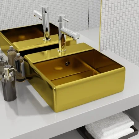 Lavabo con rebosadero 41x41x15 cm cerámica dorado de vidaXL, Lavabos - Ref: Foro24-143478, Precio: 72,78 €, Descuento: %