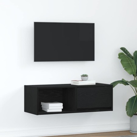 Mueble de TV de madera de roble negro 80x31x25,5 cm en Muebles TV | Comprar online en Foru.es
