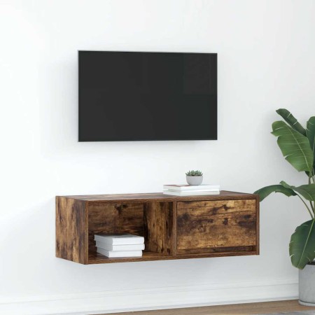 Mueble de TV de roble ahumado 80x31x25,5cm Madera de ingeniería en Muebles TV | Comprar online en Foru.es