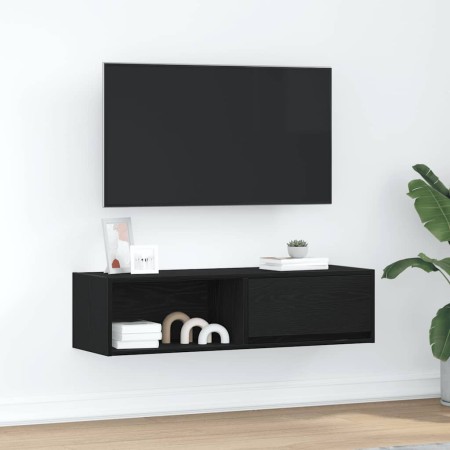 Mueble de TV de madera de roble negro 100x31x25,5 cm en Muebles TV | Comprar online en Foru.es
