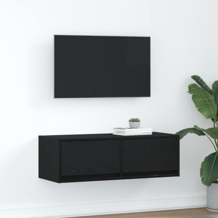Mueble de TV de madera de roble negro 80x31x25,5 cm en Muebles TV | Comprar online en Foru.es