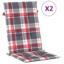 Cojín silla jardín respaldo alto 2 uds cuadros rojo 120x50x3 cm de vidaXL, Cojines para sillas y sofás - Ref: Foro24-314125, ...