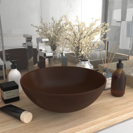 Lavabo de cuarto de baño redondo cerámica marrón oscuro de vidaXL, Lavabos - Ref: Foro24-146984, Precio: 46,92 €, Descuento: %