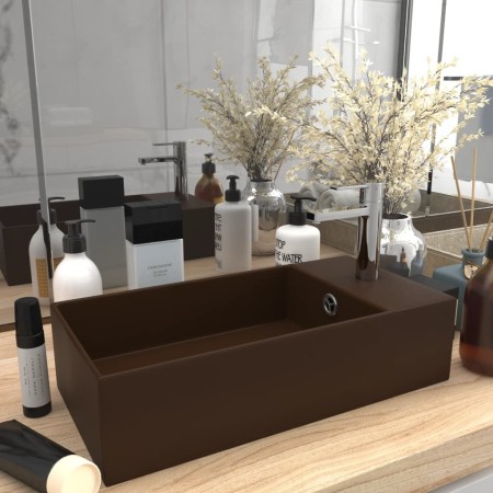 Lavabo con rebosadero cerámica marrón oscuro de vidaXL, Lavabos - Ref: Foro24-146995, Precio: 61,01 €, Descuento: %