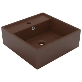 Lavabo cuadrado rebosadero cerámica marrón oscuro mate 41x41 cm de vidaXL, Lavabos - Ref: Foro24-146951, Precio: 60,19 €, Des...